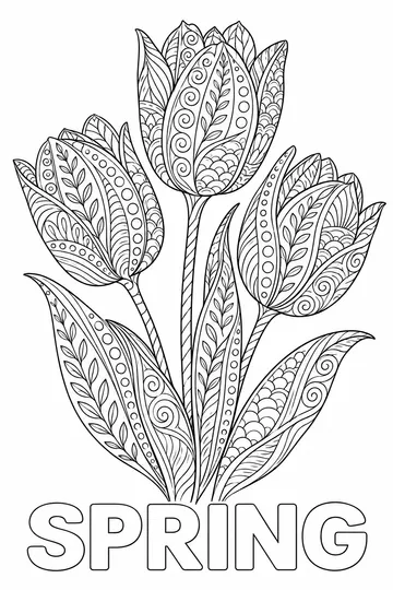 Zentangle Tulips coloring page