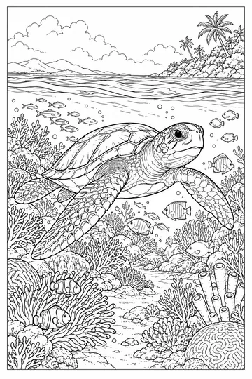 Sea Turtle at the Beach coloring page