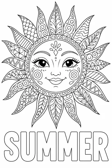 Zentangle Sun coloring page