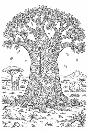 Baobab Tree Zentangle coloring page