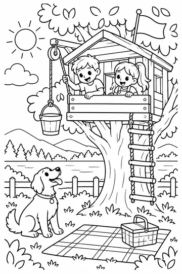 Backyard Tree Fort coloring page