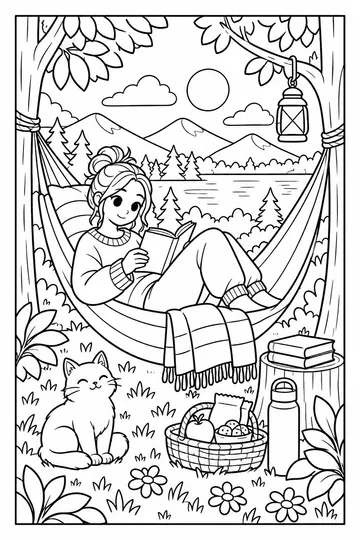 Hammock Between Trees coloring page