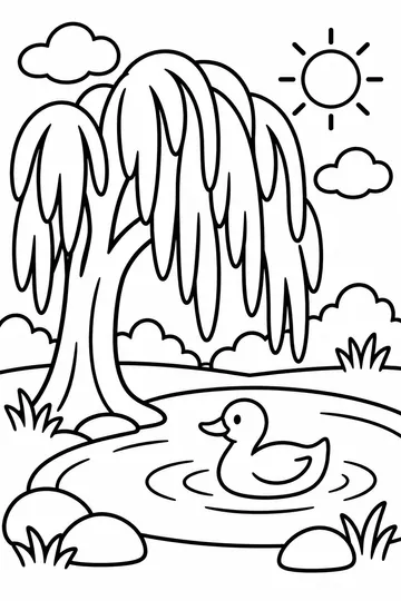 Willow by the Pond coloring page