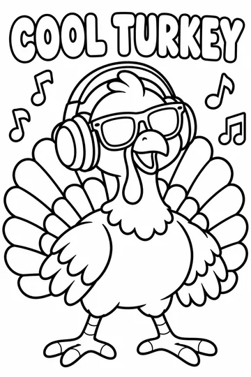 Turkey with Headphones coloring page