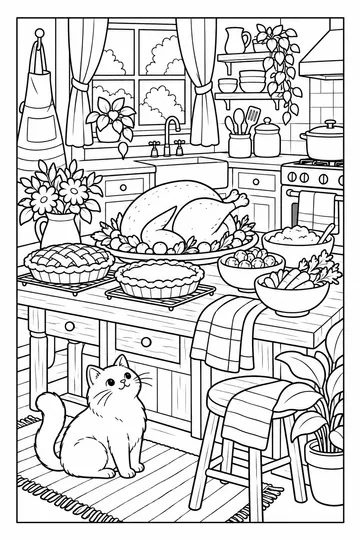 Thanksgiving Kitchen coloring page