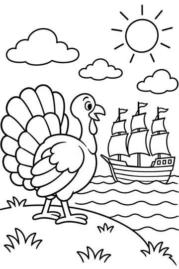 Turkey and Sailing Ship coloring page