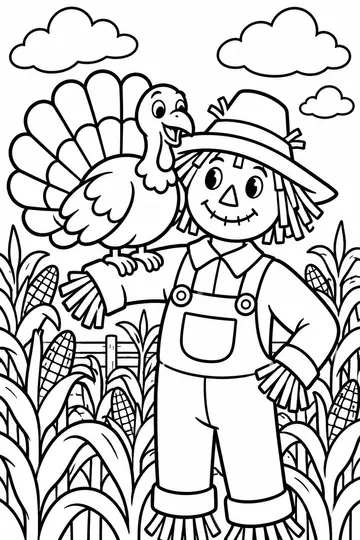 Turkey and Scarecrow coloring page