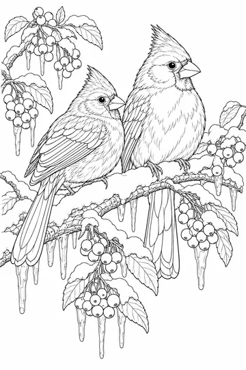 Birds in the Snow coloring page