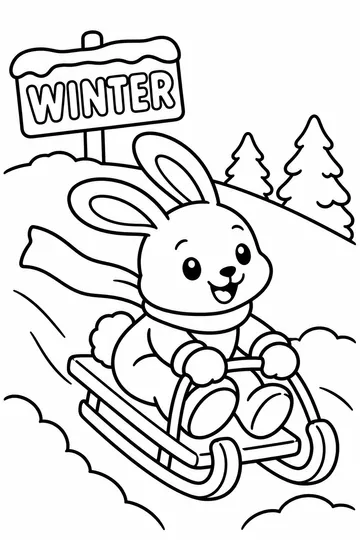 Sledding Bunny coloring page