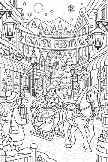 Snowy Village coloring page
