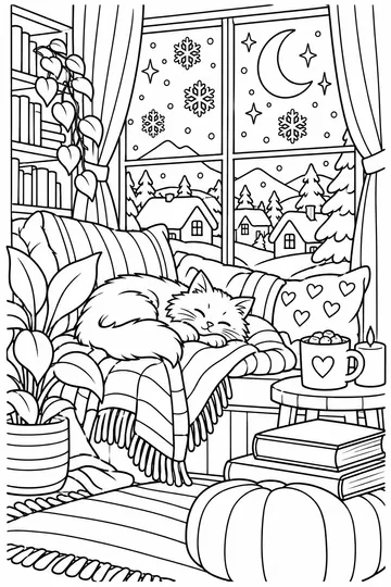 Snowy Window Seat coloring page
